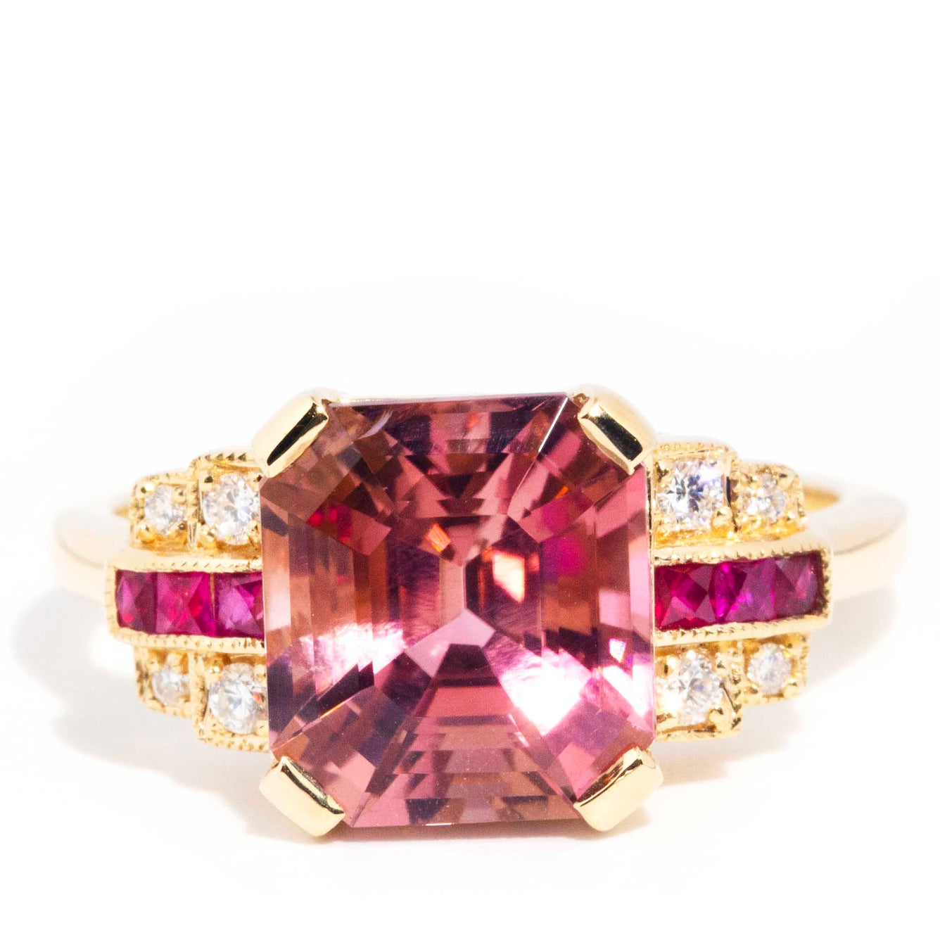 18ct White Gold Oval Cut Dark Pink Tourmaline Ring with Diamond Halo