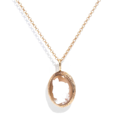 Drusilla Shell Cameo Lady Portrait Pendant 9K Rose Gold