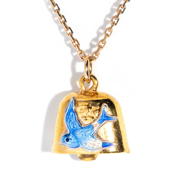 Eisley 1970s Bluebird Bell Pendant and Chain 9ct WIP Pendants/Necklaces Imperial Jewellery 