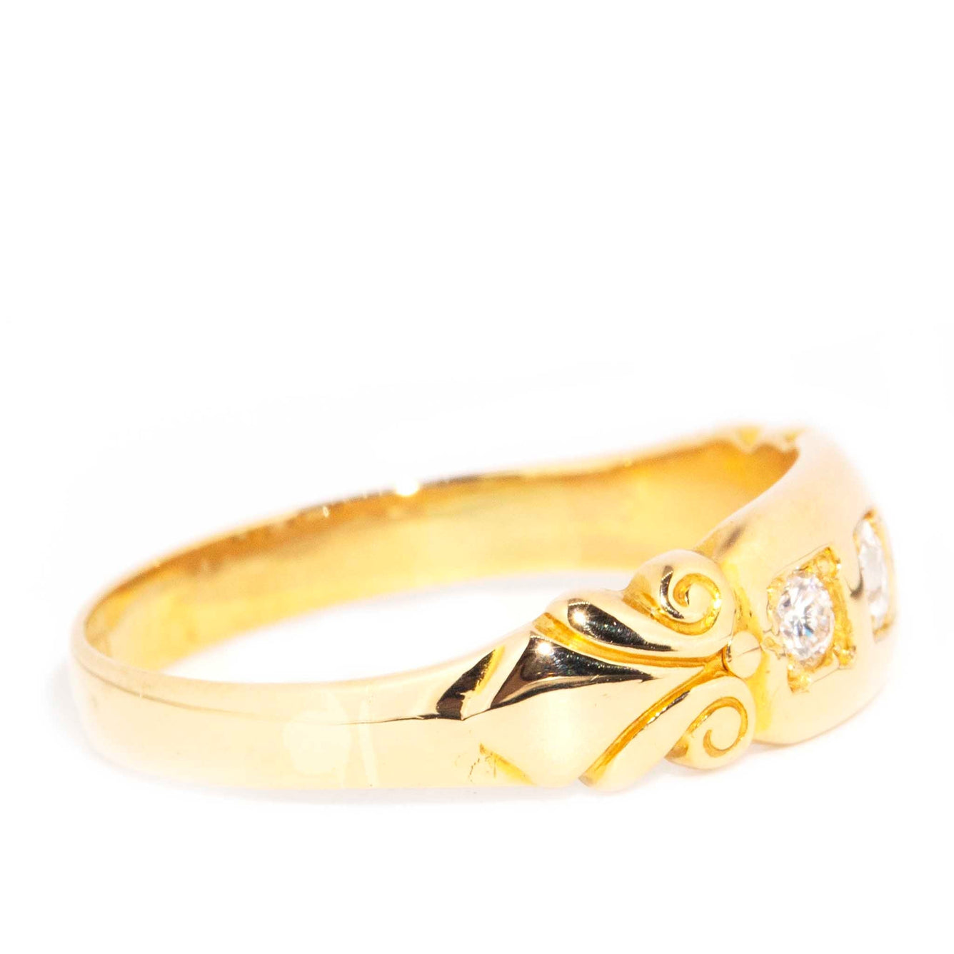 Elaine Circa 1930s 18ct Gold Diamond Fleur de Lys Trilogy Ring Rings Imperial Jewellery 