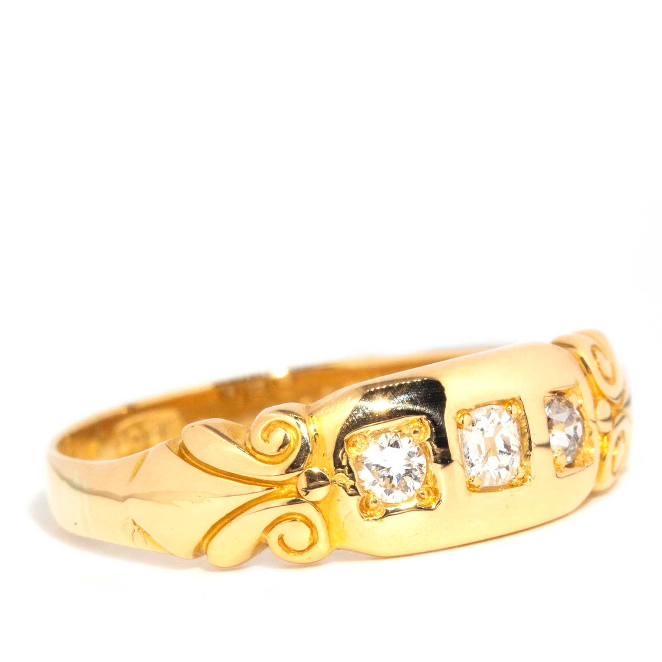 Elaine Circa 1930s 18ct Gold Diamond Fleur de Lys Trilogy Ring Rings Imperial Jewellery 