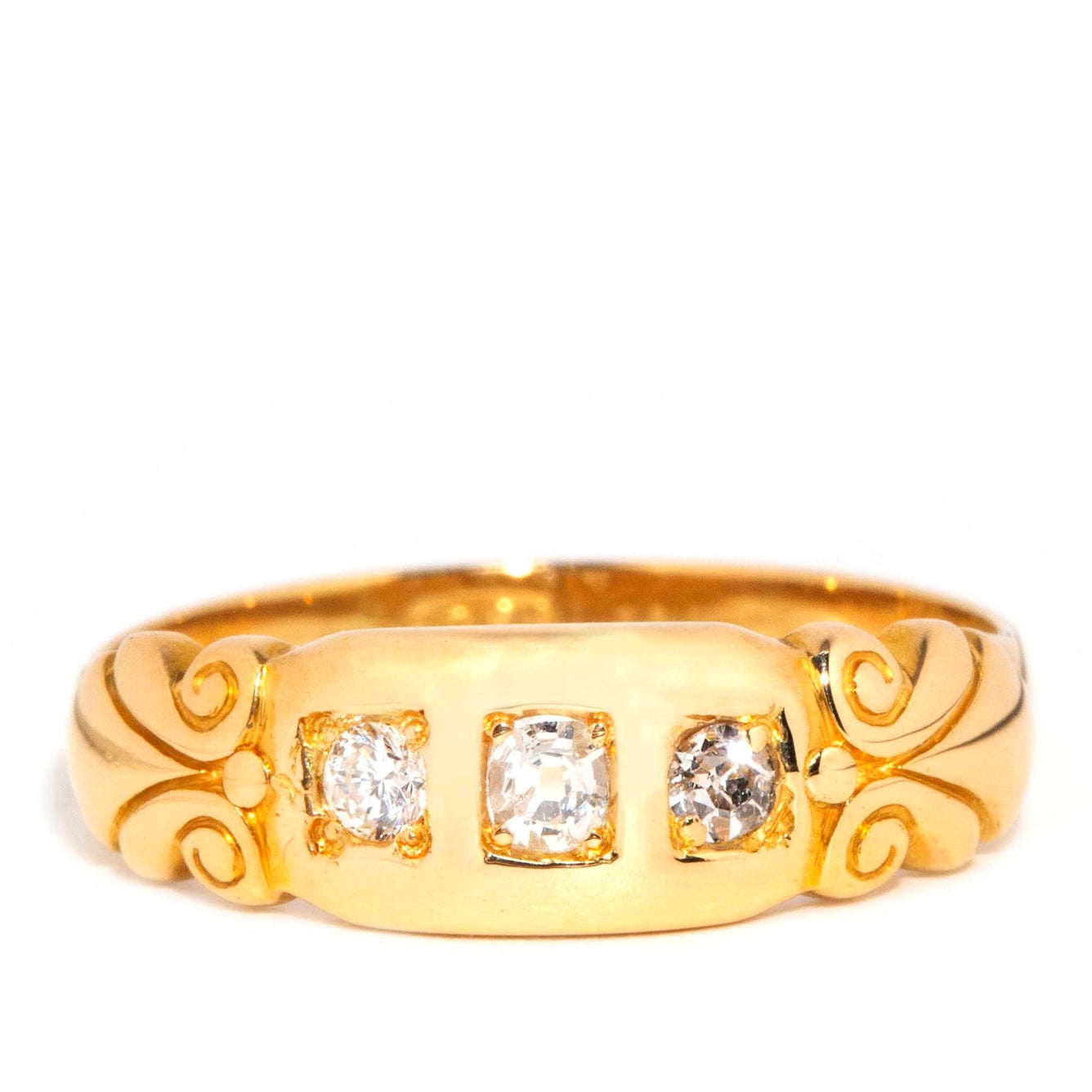 Elaine Circa 1930s 18ct Gold Diamond Fleur de Lys Trilogy Ring Rings Imperial Jewellery Imperial Jewellery - Hamilton 