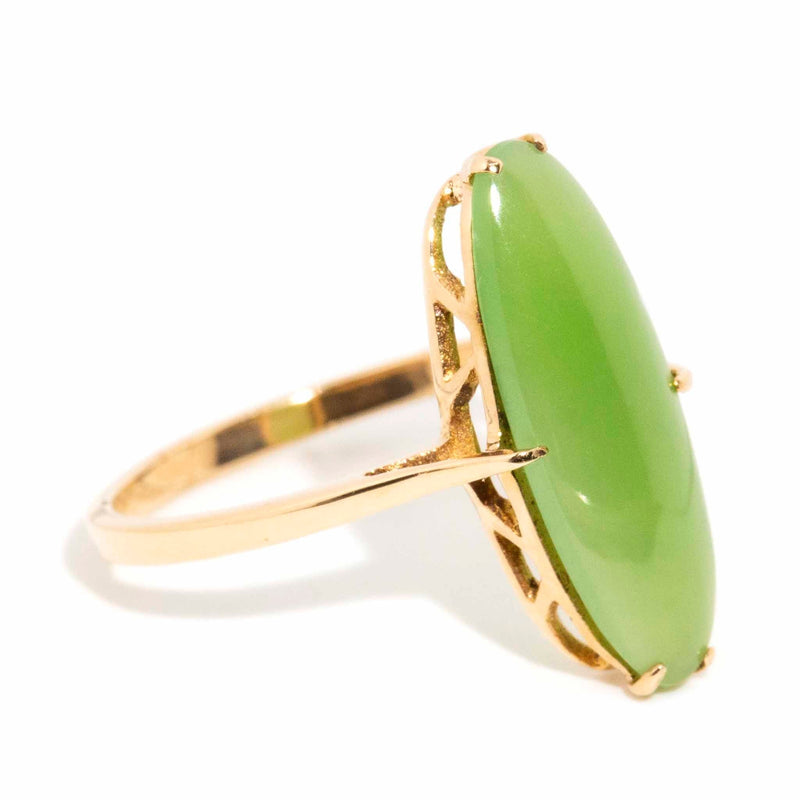 Elea 1970s Nephrite Jade Cabochon Ring 9ct Gold* DRAFT Rings Imperial Jewellery 