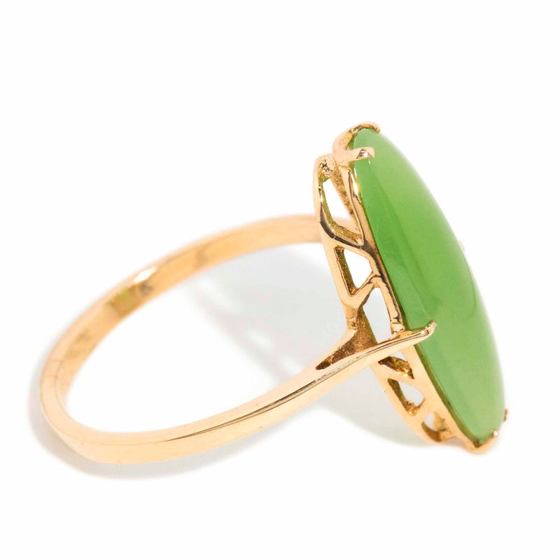 Elea 1970s Nephrite Jade Cabochon Ring 9ct Gold* DRAFT Rings Imperial Jewellery 