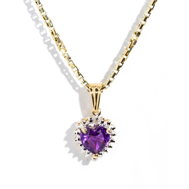 Elise 1990s 14ct Amethyst & Diamond Heart Pendant & Chain* DRAFT Pendants/Necklaces Imperial Jewellery Imperial Jewellery - Hamilton 