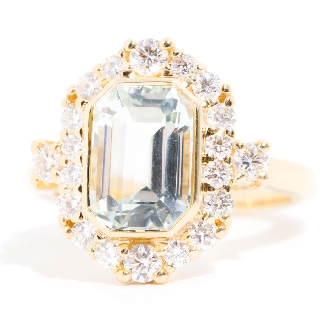 Elissa xxxx Carat Emerald Cut Aquamarine & Diamond Ring Rings Imperial Jewellery 
