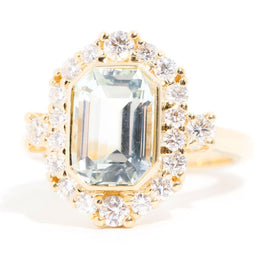 Elissa xxxx Carat Emerald Cut Aquamarine & Diamond Ring Rings Imperial Jewellery 