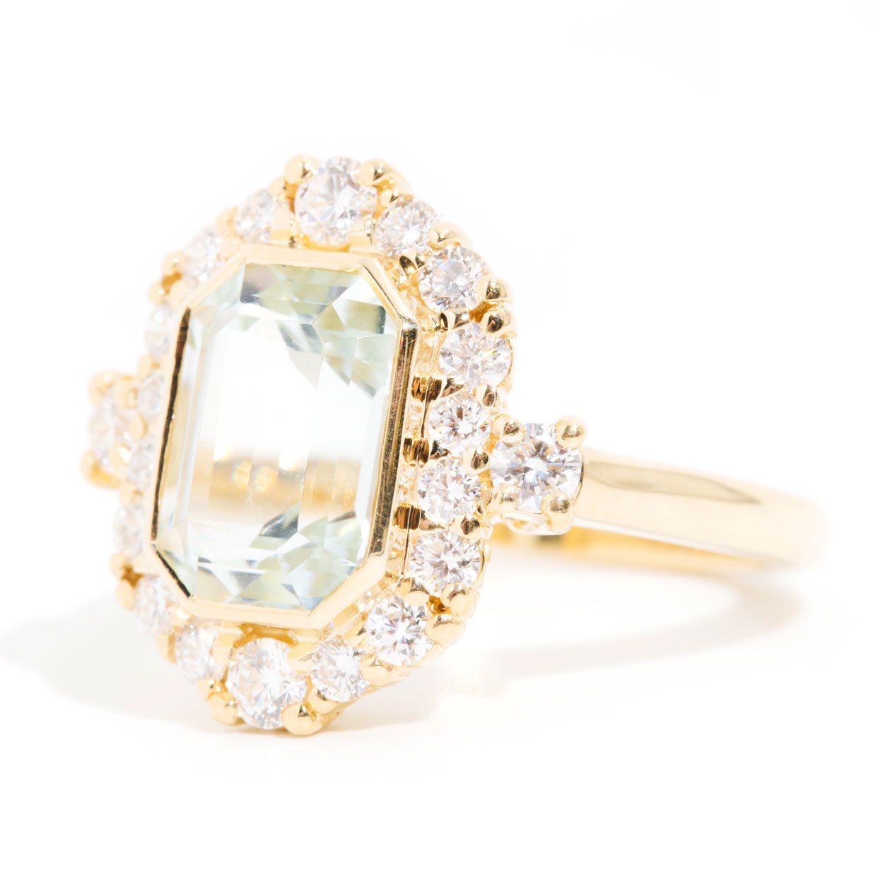 Elissa xxxx Carat Emerald Cut Aquamarine & Diamond Ring Rings Imperial Jewellery 