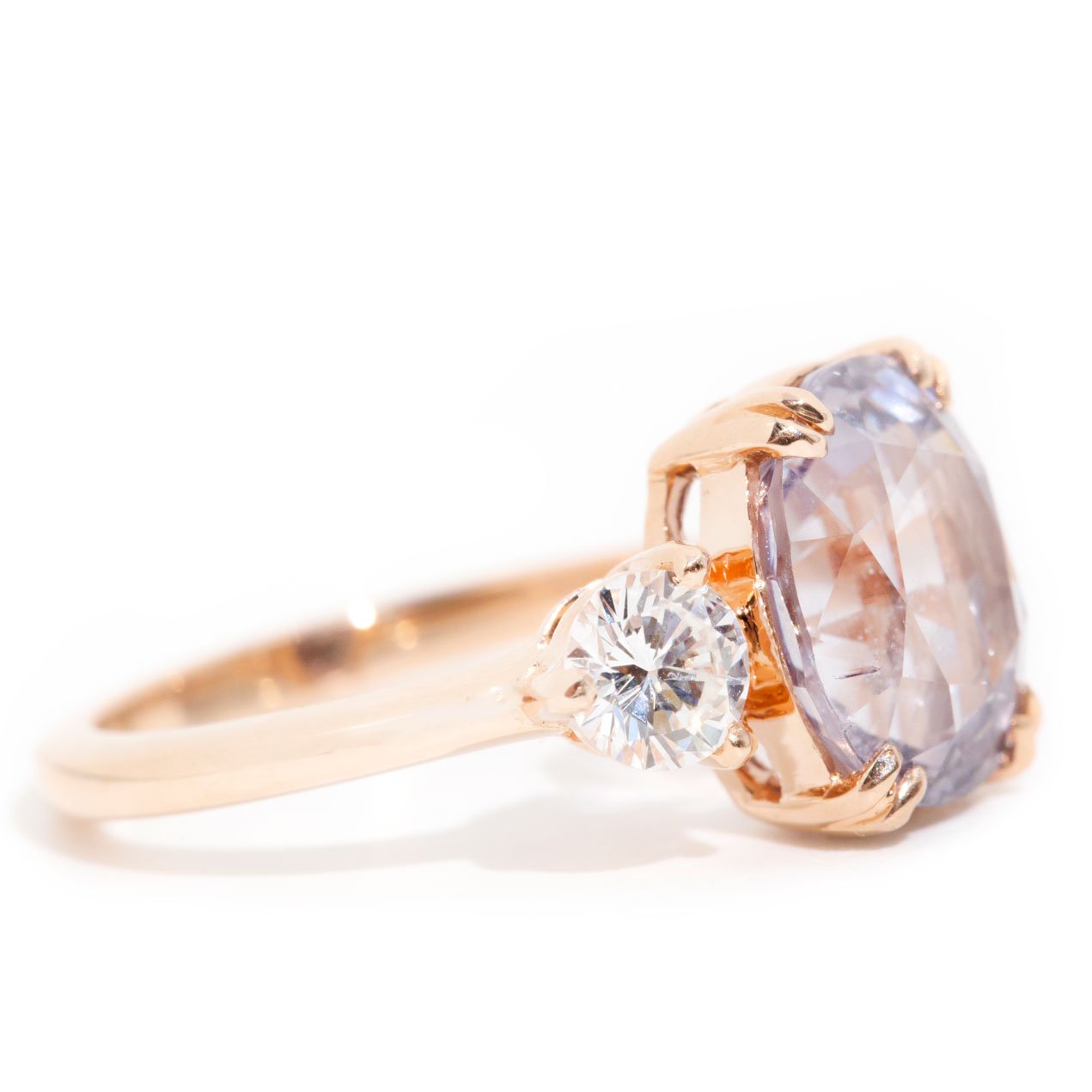 Emily xxxx Carat Purple Spinel and Diamond Three Stone Rose Gold Ring Rings Imperial Jewellery 