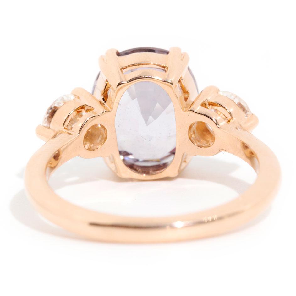 Emily xxxx Carat Purple Spinel and Diamond Three Stone Rose Gold Ring Rings Imperial Jewellery 