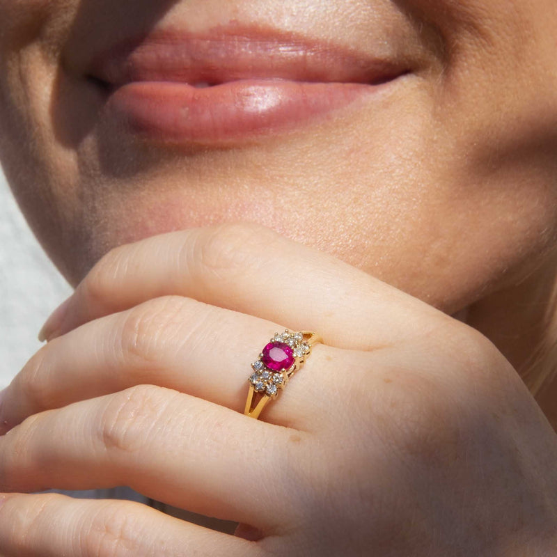 Enid Circa 1980s Ruby & Diamond 18ct Gold Ring Rings Imperial Jewellery 