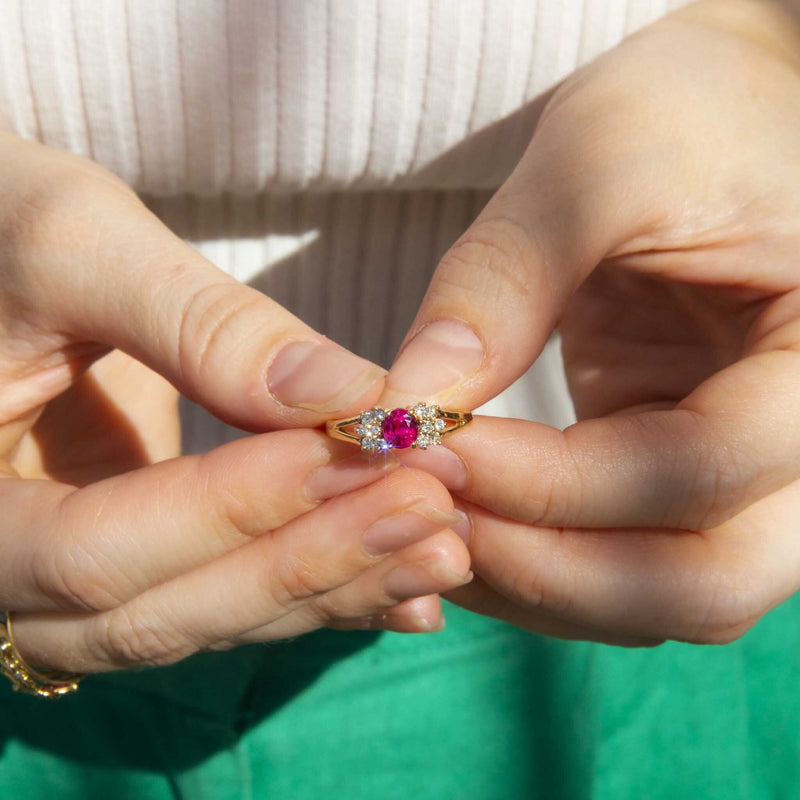 Enid Circa 1980s Ruby & Diamond 18ct Gold Ring Rings Imperial Jewellery 