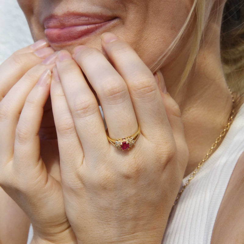 Enid Circa 1980s Ruby & Diamond 18ct Gold Ring Rings Imperial Jewellery 