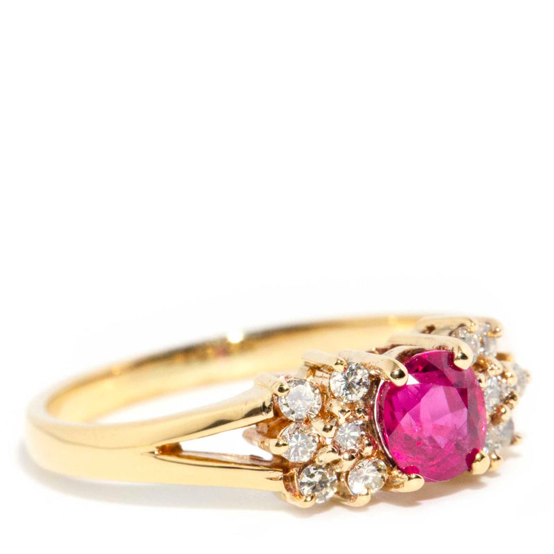 Enid Circa 1980s Ruby & Diamond 18ct Gold Ring Rings Imperial Jewellery 