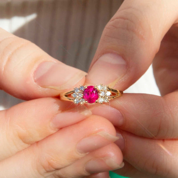 Enid Circa 1980s Ruby & Diamond 18ct Gold Ring Rings Imperial Jewellery 