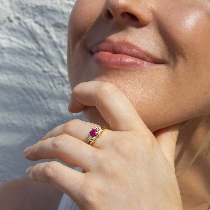 Enid Circa 1980s Ruby & Diamond 18ct Gold Ring Rings Imperial Jewellery 