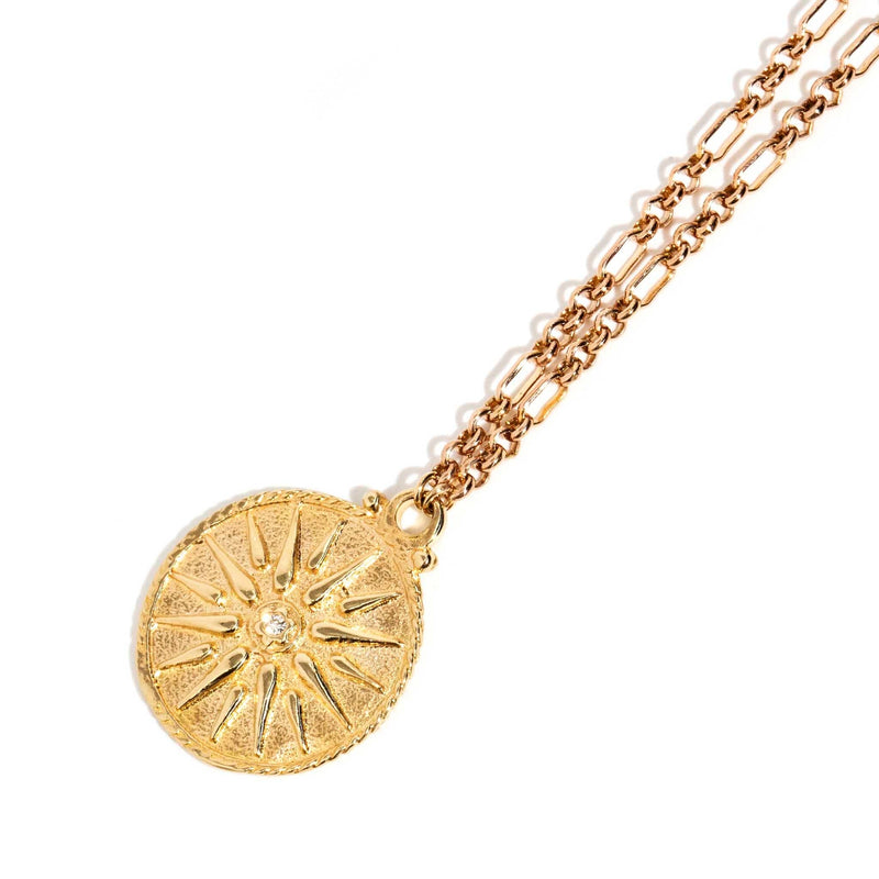 ERI DONE Flannery Diamond Sunshine Disc Pendant & Chain Imperial Jewellery 