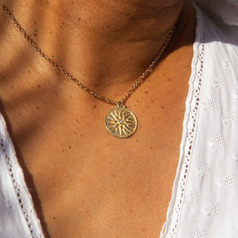 ERI DONE Flannery Diamond Sunshine Disc Pendant & Chain Imperial Jewellery 