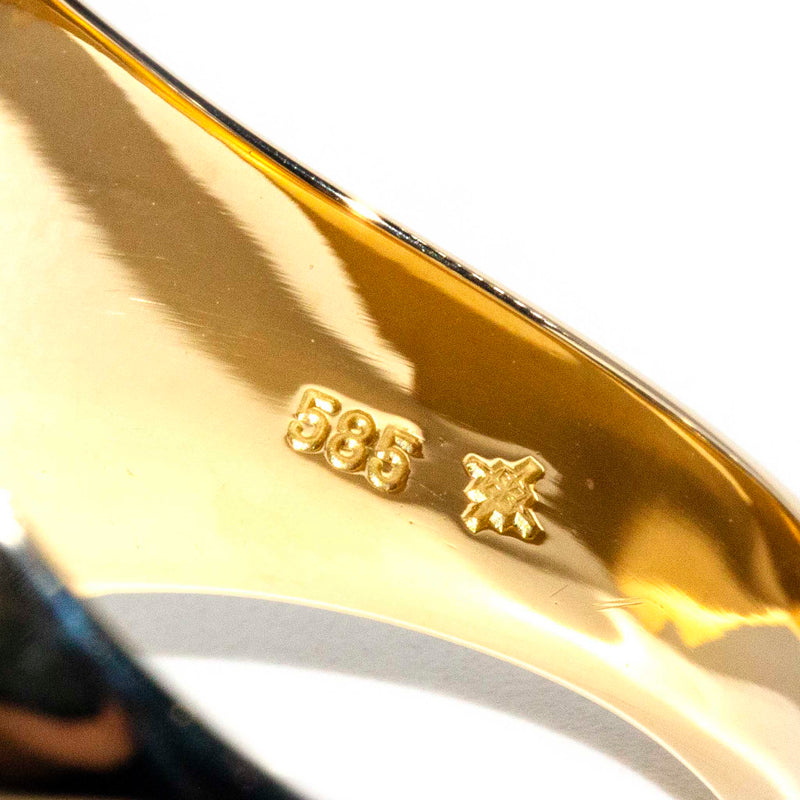 ERI DONE Gerald 1970s Rectangular Onyx & Diamond Signet Ring 14ct Yellow Gold Imperial Jewellery 