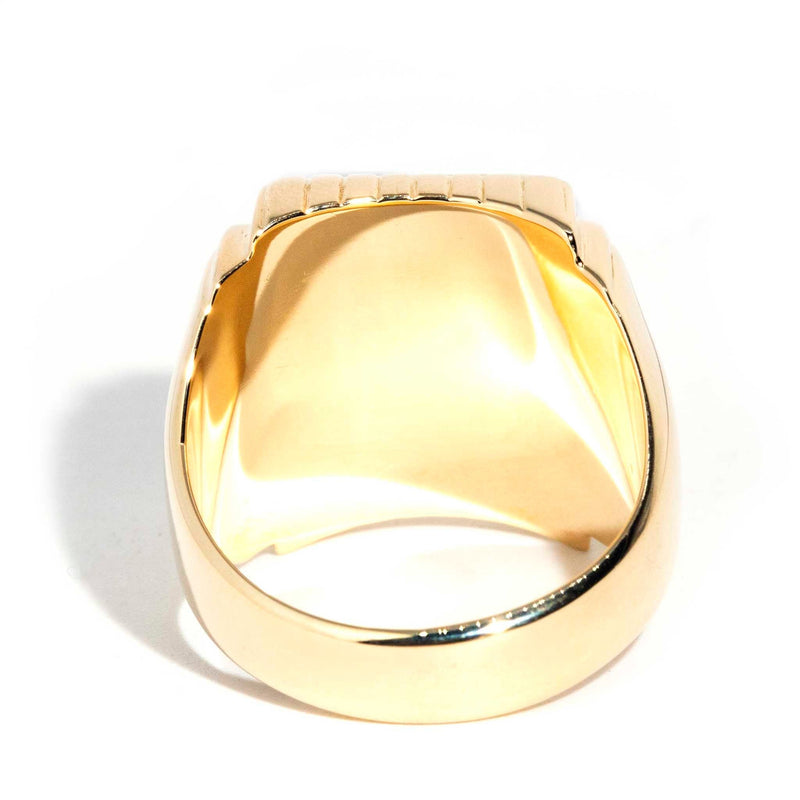 ERI DONE Gerald 1970s Rectangular Onyx & Diamond Signet Ring 14ct Yellow Gold Imperial Jewellery 