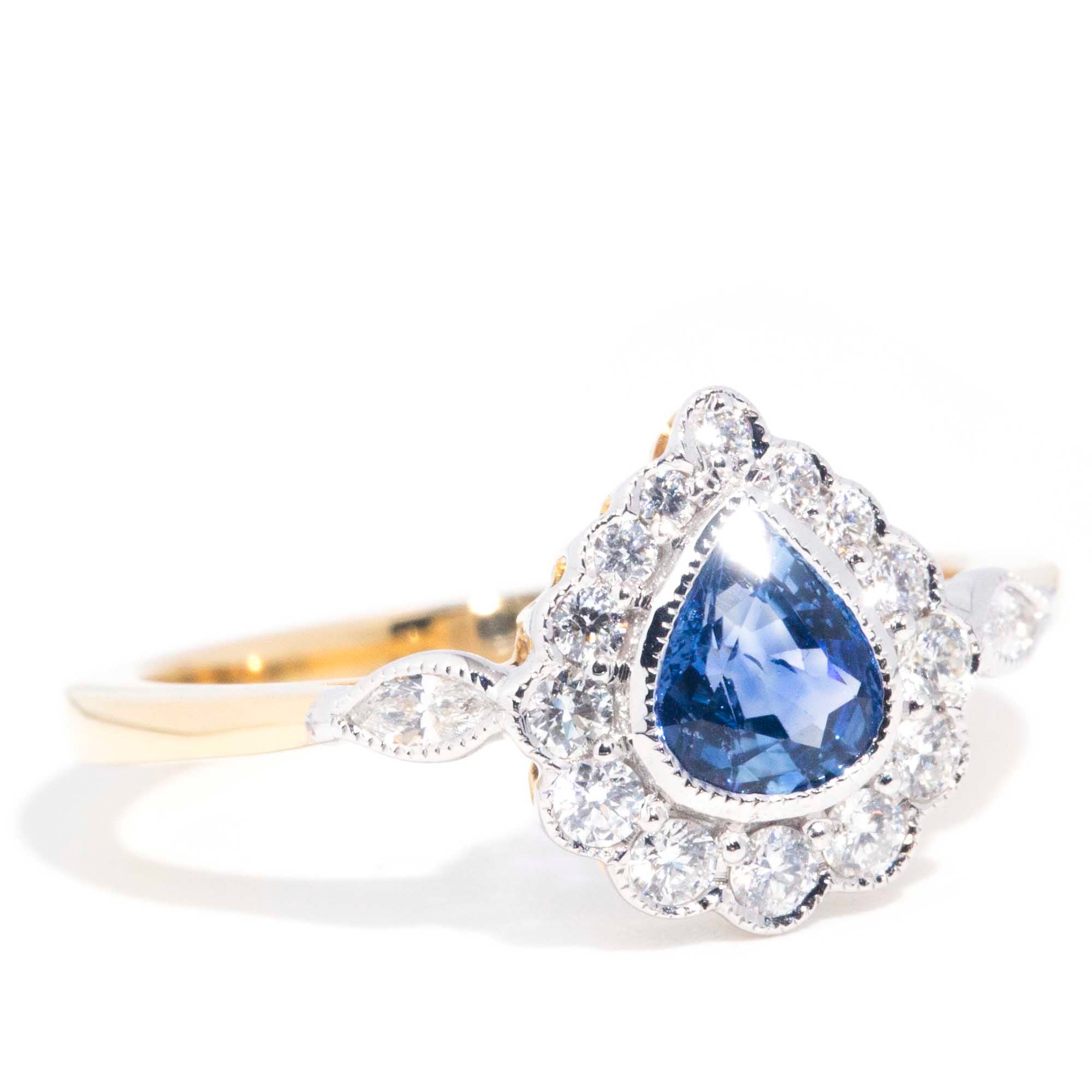 Erin 0.70ct Pear Sapphire & Diamond 18ct Gold Contemporary Halo Ring* GTG Rings Imperial Jewellery 