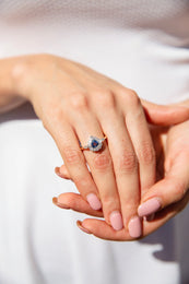Erin 0.70ct Pear Sapphire & Diamond 18ct Gold Contemporary Halo Ring* GTG Rings Imperial Jewellery 