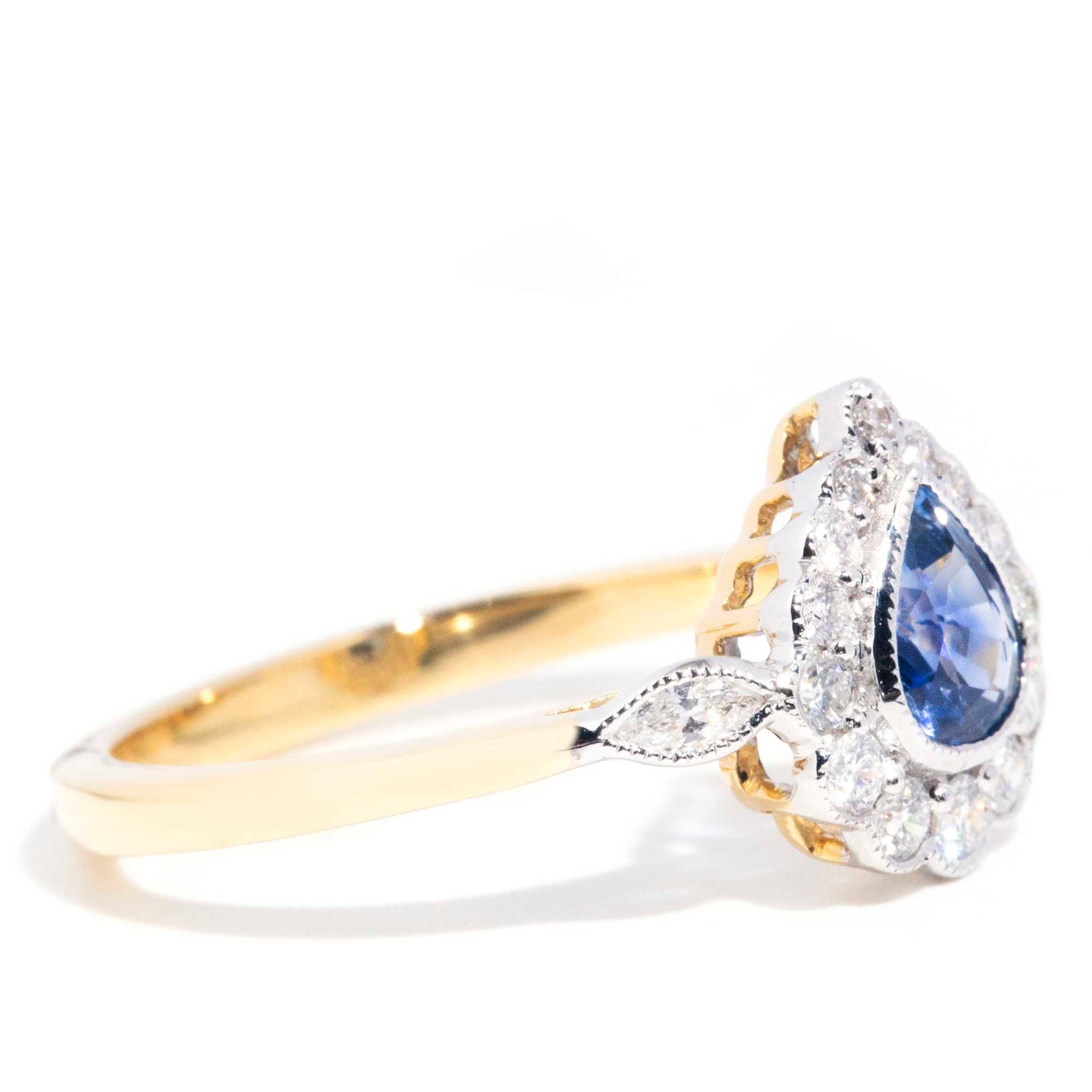 Erin 0.70ct Pear Sapphire & Diamond 18ct Gold Contemporary Halo Ring* GTG Rings Imperial Jewellery 