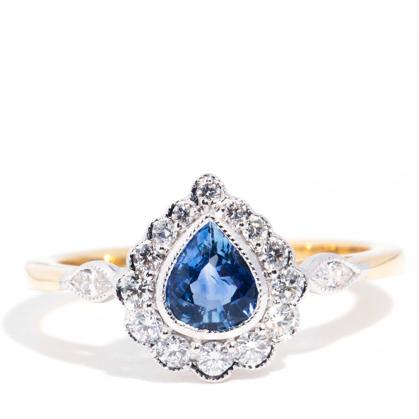 Erin 0.70ct Pear Sapphire & Diamond 18ct Gold Contemporary Halo Ring* GTG Rings Imperial Jewellery Imperial Jewellery - Hamilton 