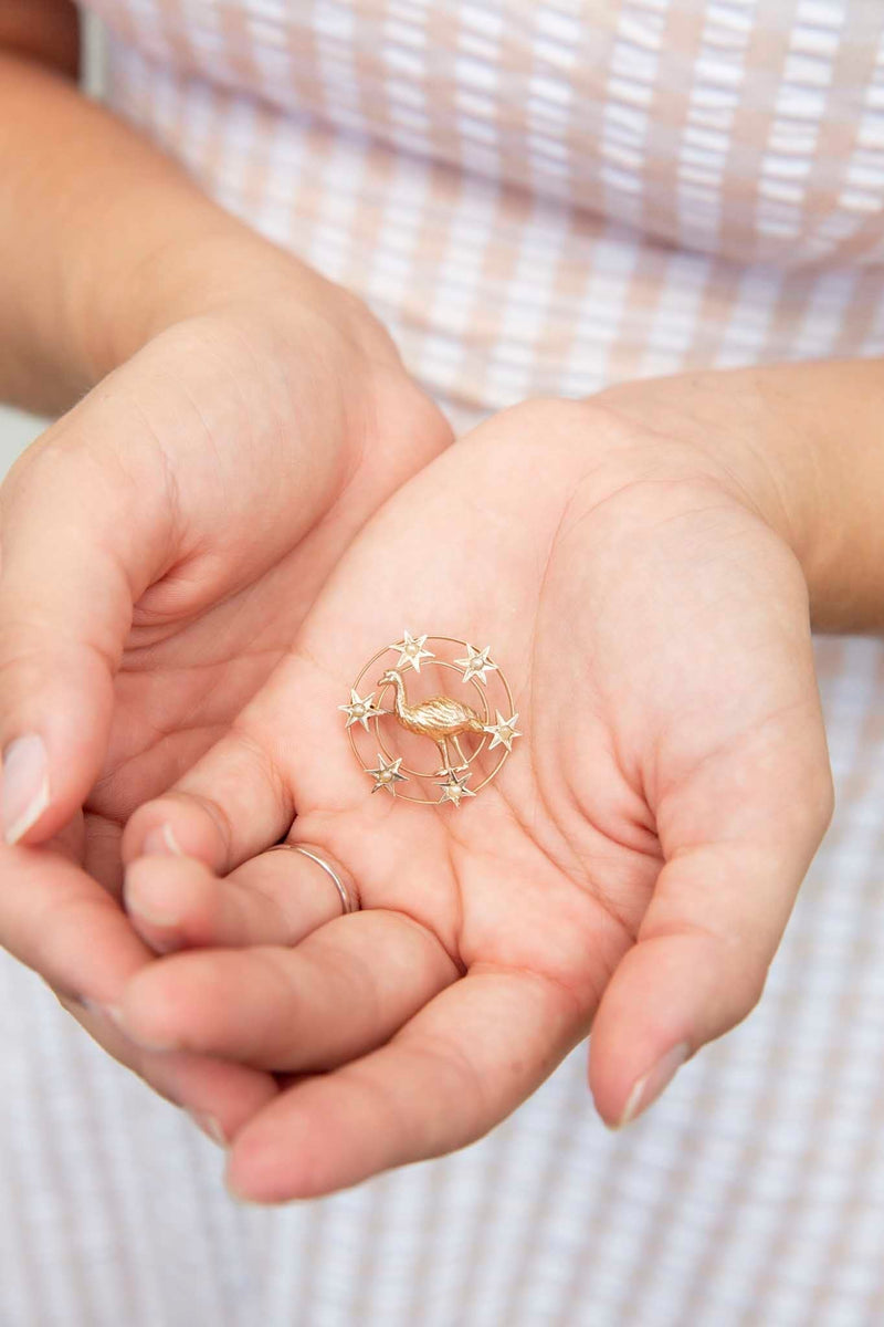 Estelle Circa 1930s 9ct Yellow Gold Emu Seed Pearl Brooch Rings Imperial Jewellery 