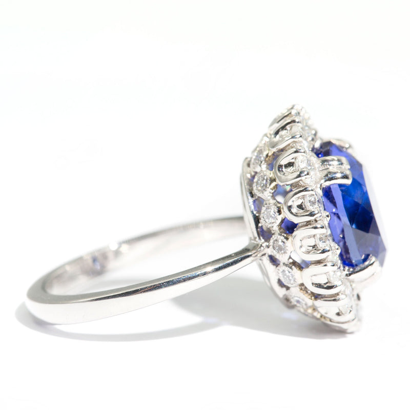 Estelle Platinum and Tanzanite Diamond Halo Ring Rings Imperial Jewellery - Auctions, Antique, Vintage & Estate 