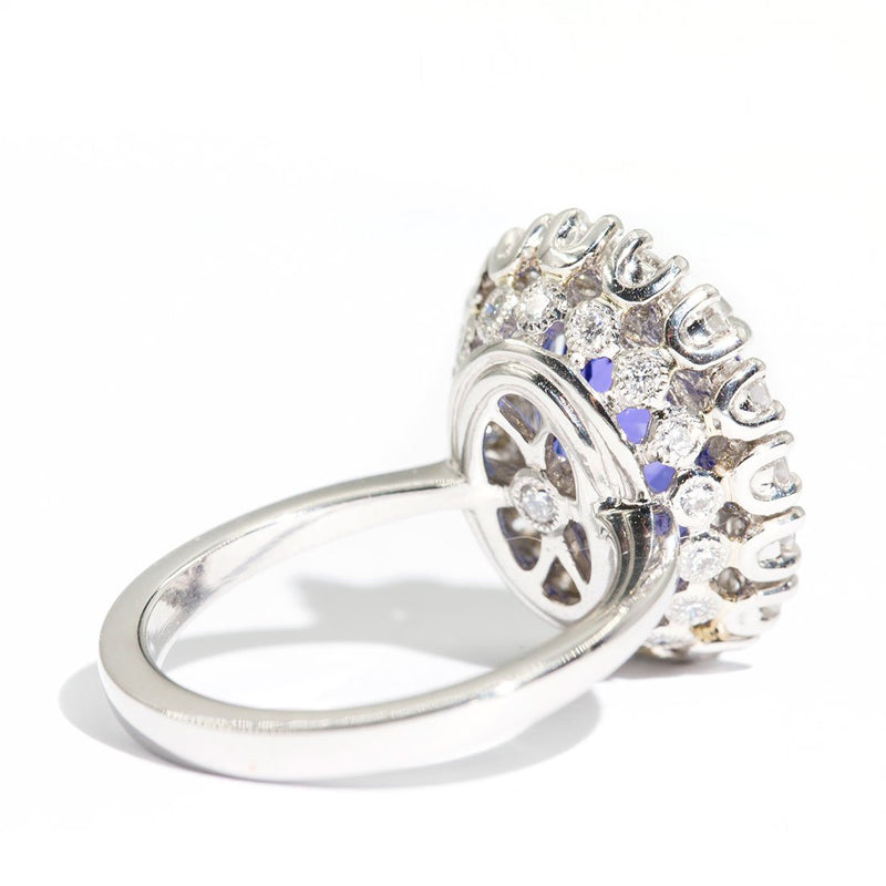 Estelle Platinum and Tanzanite Diamond Halo Ring Rings Imperial Jewellery - Auctions, Antique, Vintage & Estate 