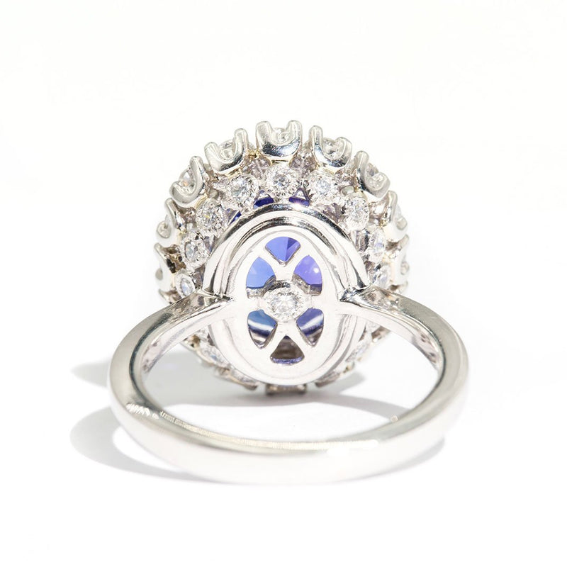 Estelle Platinum and Tanzanite Diamond Halo Ring Rings Imperial Jewellery - Auctions, Antique, Vintage & Estate 