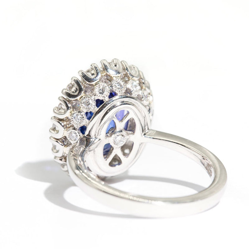 Estelle Platinum and Tanzanite Diamond Halo Ring Rings Imperial Jewellery - Auctions, Antique, Vintage & Estate 