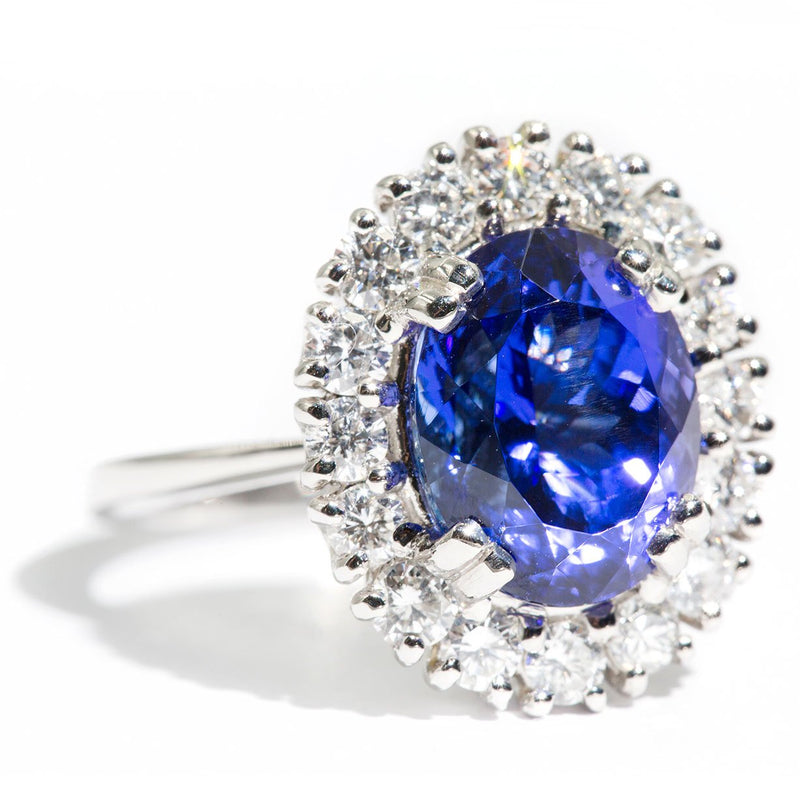 Estelle Platinum and Tanzanite Diamond Halo Ring Rings Imperial Jewellery - Auctions, Antique, Vintage & Estate 