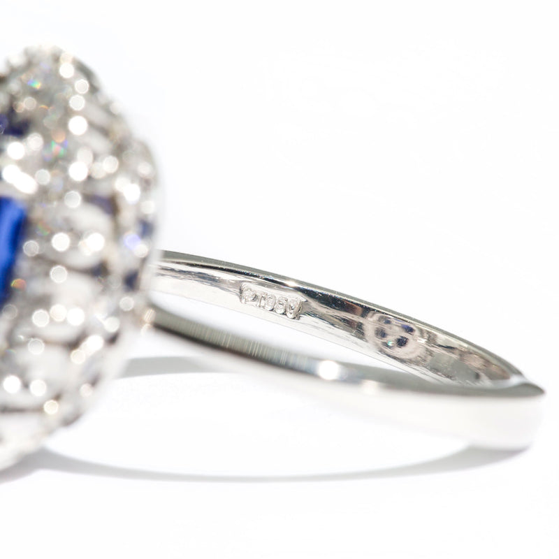 Estelle Platinum and Tanzanite Diamond Halo Ring Rings Imperial Jewellery - Auctions, Antique, Vintage & Estate 