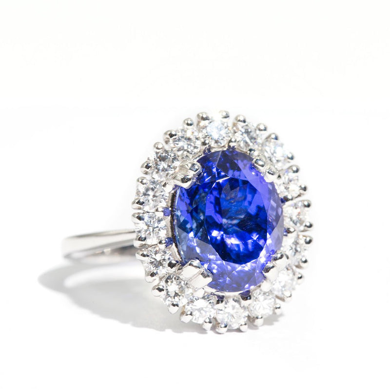 Estelle Platinum and Tanzanite Diamond Halo Ring Rings Imperial Jewellery - Auctions, Antique, Vintage & Estate 