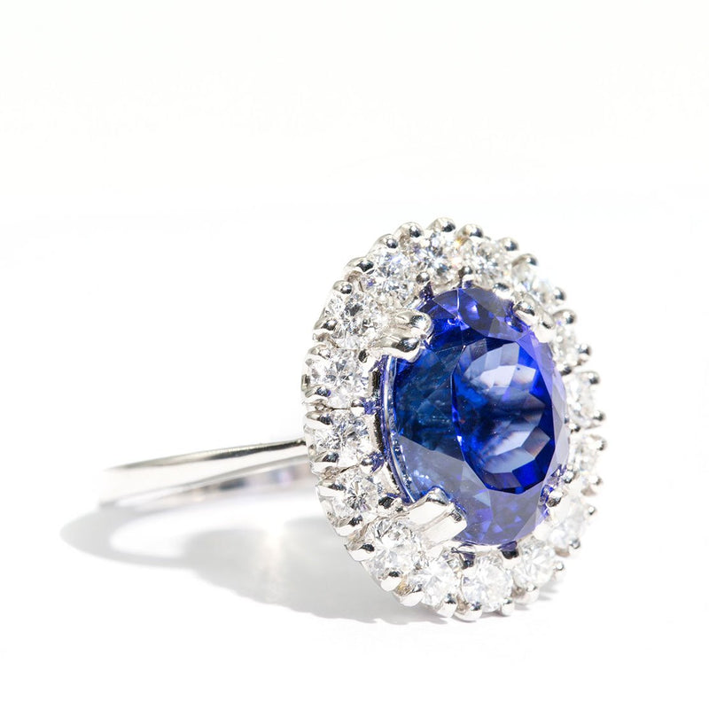 Estelle Platinum and Tanzanite Diamond Halo Ring Rings Imperial Jewellery - Auctions, Antique, Vintage & Estate 