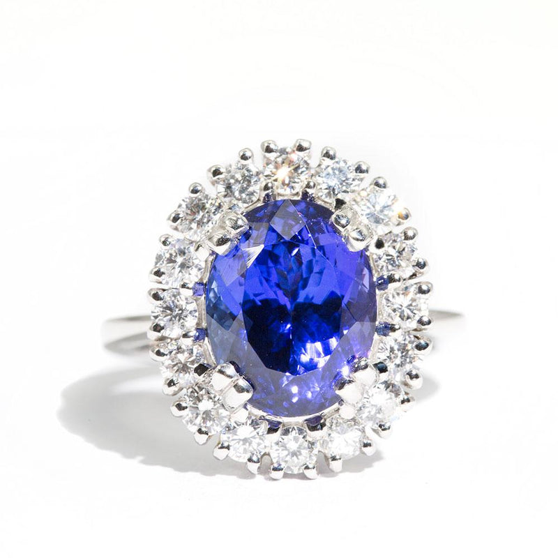 Estelle Platinum and Tanzanite Diamond Halo Ring Rings Imperial Jewellery - Auctions, Antique, Vintage & Estate 