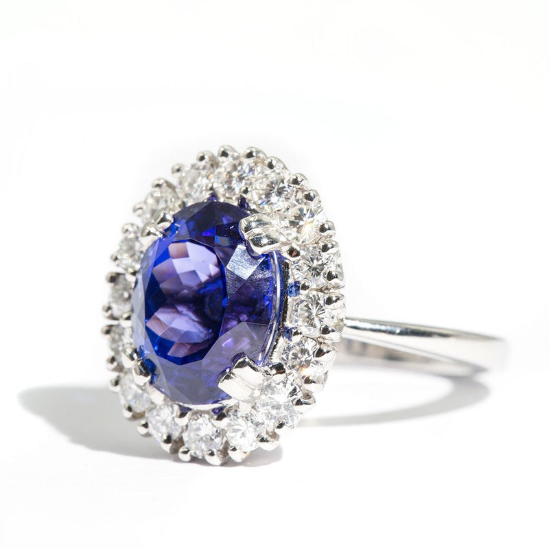 Estelle Platinum and Tanzanite Diamond Halo Ring Rings Imperial Jewellery - Auctions, Antique, Vintage & Estate 