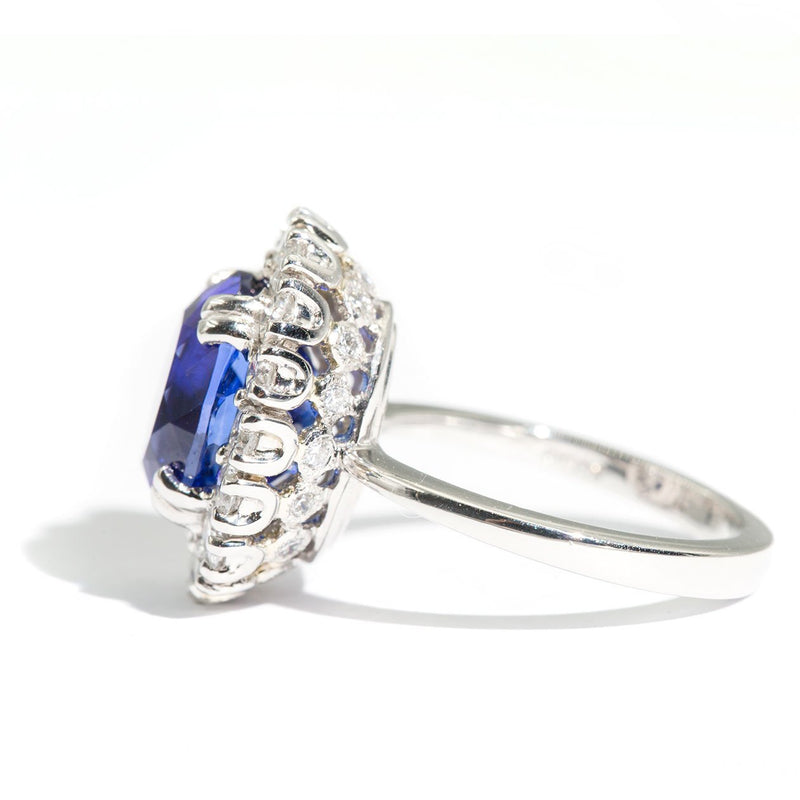 Estelle Platinum and Tanzanite Diamond Halo Ring Rings Imperial Jewellery - Auctions, Antique, Vintage & Estate 