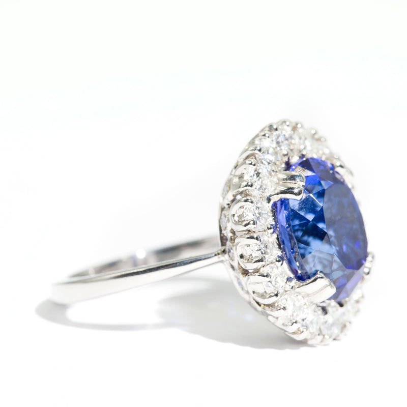 Estelle Platinum and Tanzanite Diamond Halo Ring Rings Imperial Jewellery - Auctions, Antique, Vintage & Estate 