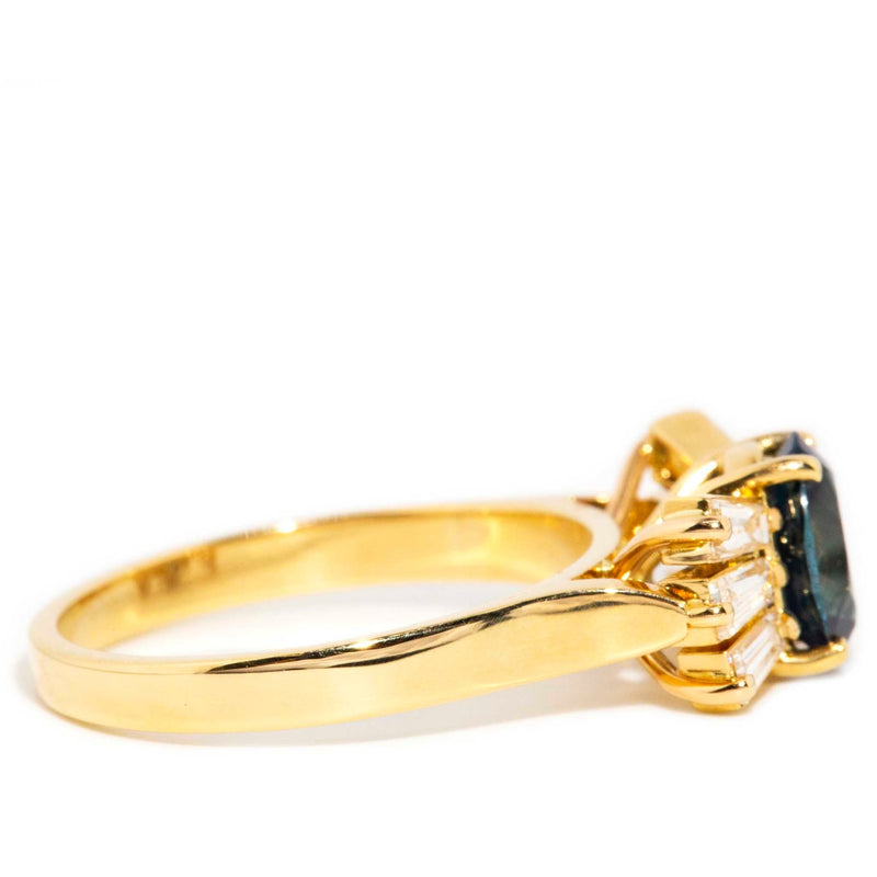 Euphrasia 1980s 1.78 Carat Sapphire & Baguette Diamond Ring Rings Imperial Jewellery 