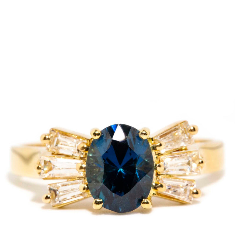 Euphrasia 1980s 1.78 Carat Sapphire & Baguette Diamond Ring Rings Imperial Jewellery Imperial Jewellery - Hamilton 