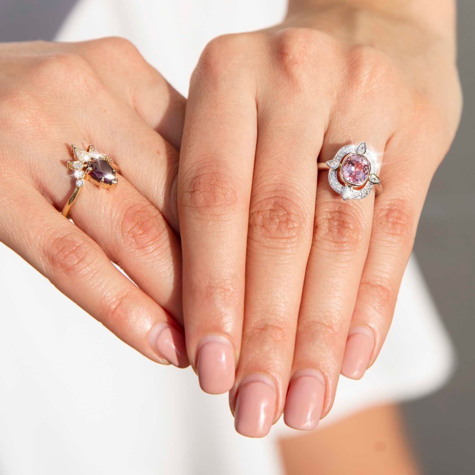 Evie 18ct Gold Rhodolite Garnet & Diamond Handmade Tiara Ring* GTG Rings Imperial Jewellery 