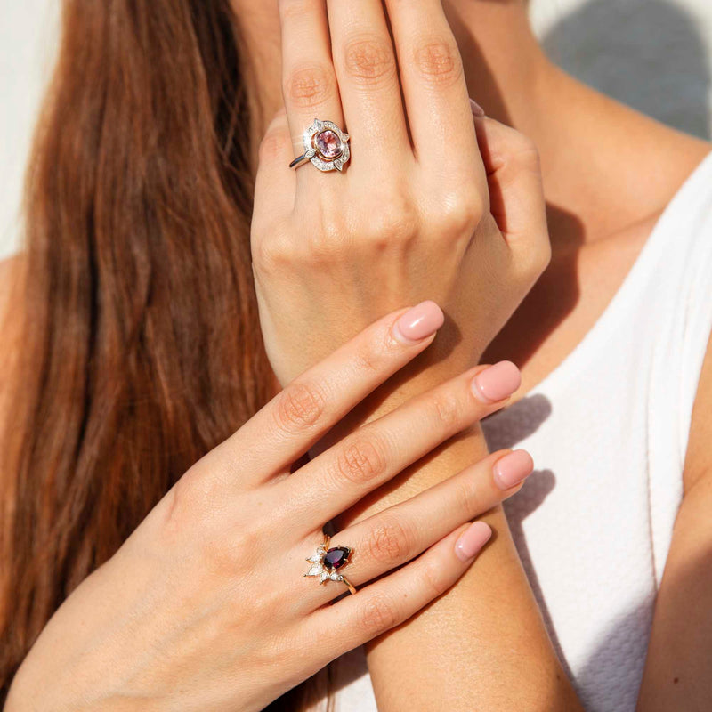 Evie 18ct Gold Rhodolite Garnet & Diamond Handmade Tiara Ring* GTG Rings Imperial Jewellery 