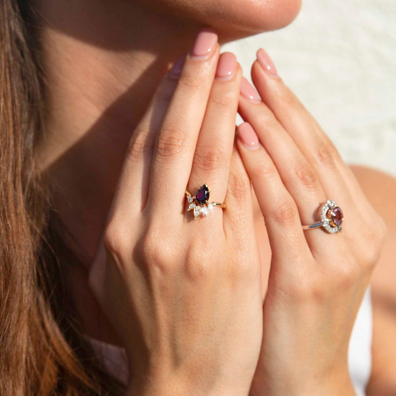 Evie 18ct Gold Rhodolite Garnet & Diamond Handmade Tiara Ring* GTG Rings Imperial Jewellery 