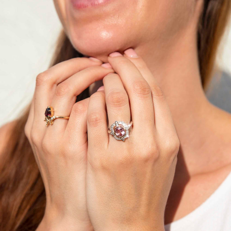 Evie 18ct Gold Rhodolite Garnet & Diamond Handmade Tiara Ring* GTG Rings Imperial Jewellery 