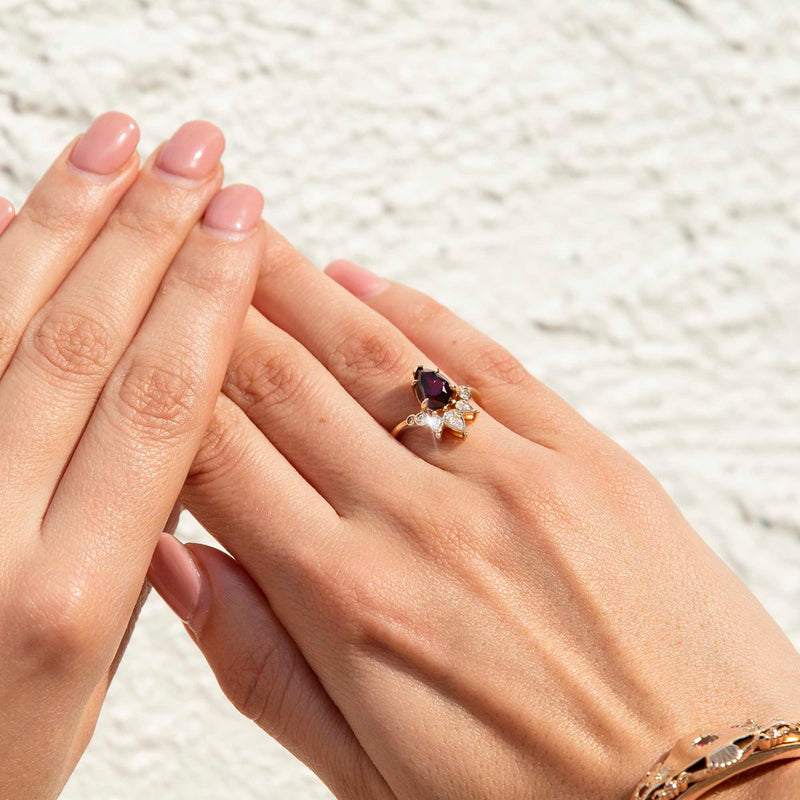 Evie 18ct Gold Rhodolite Garnet & Diamond Handmade Tiara Ring* GTG Rings Imperial Jewellery 