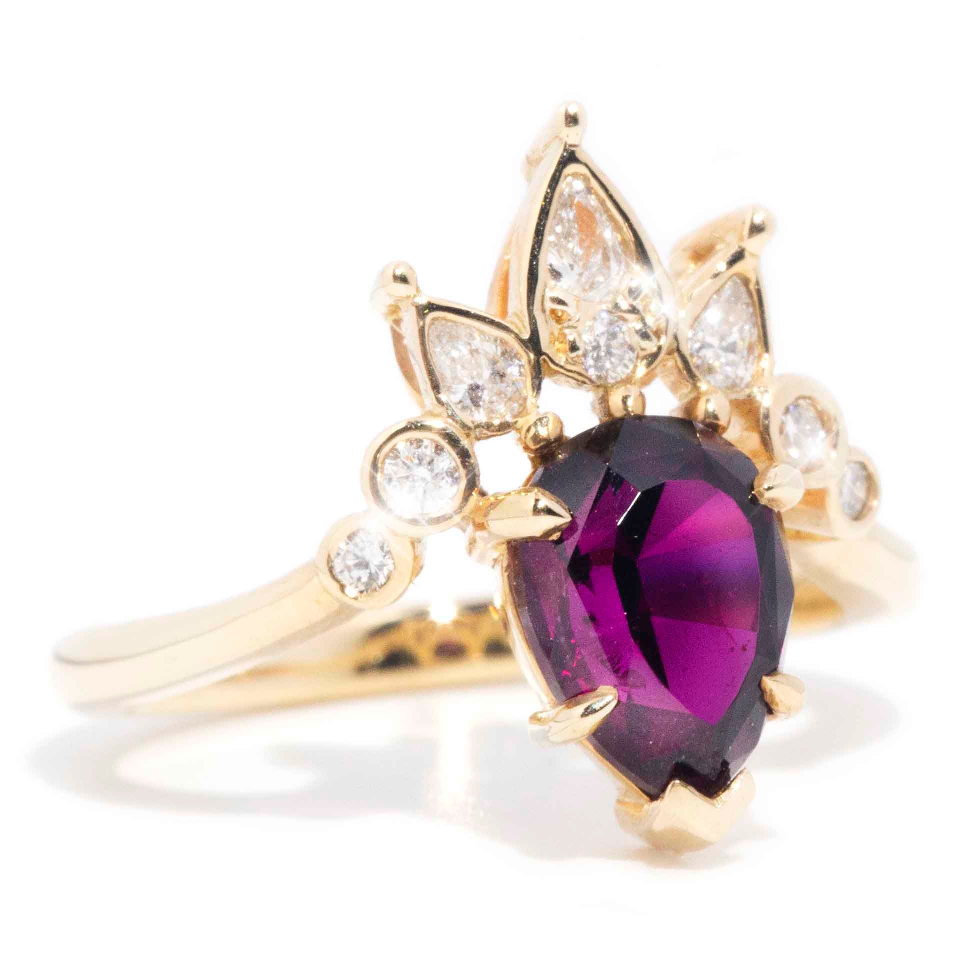 Evie 18ct Gold Rhodolite Garnet & Diamond Handmade Tiara Ring* OB Gemmo $ Rings Imperial Jewellery 