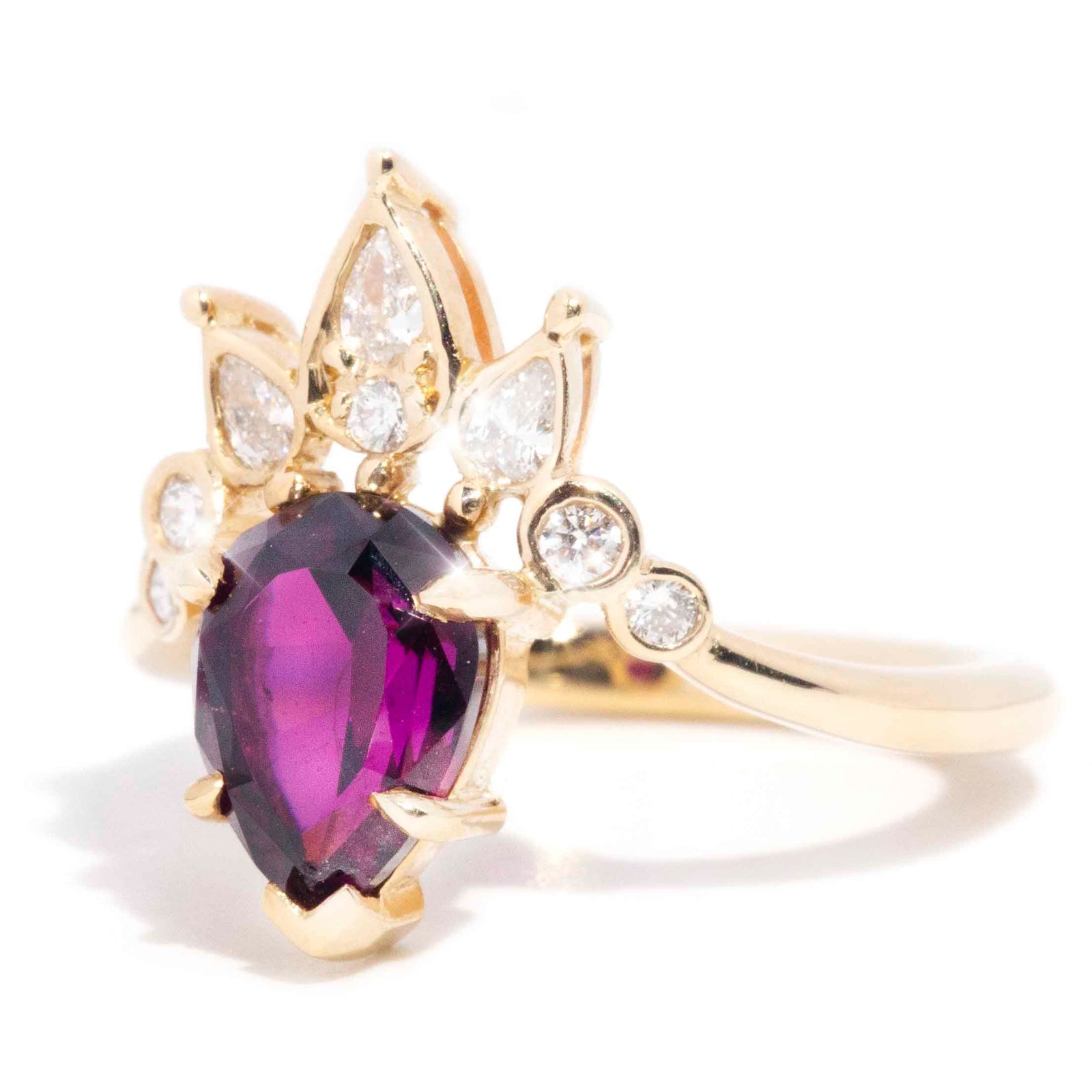 Contemporary 18 Carat Gold Rhodolite Garnet and Diamond Handmade Ring Imperial Jewellery